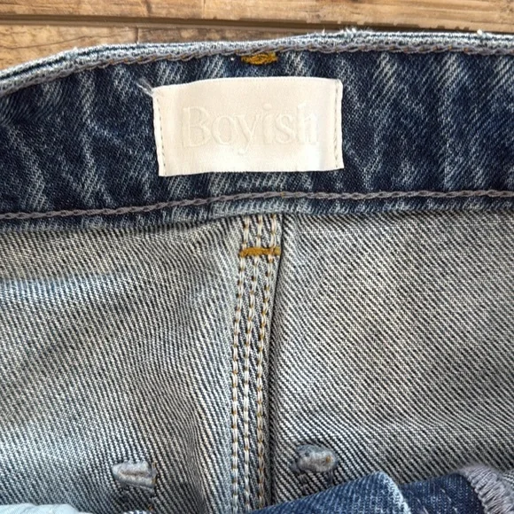 Boyish Blue Straight Leg Jeans with Gold Stitching - Picture 3 of 14